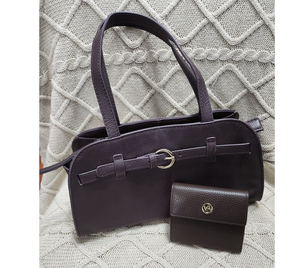 Genuine Leather East West Belted Satchel Bag